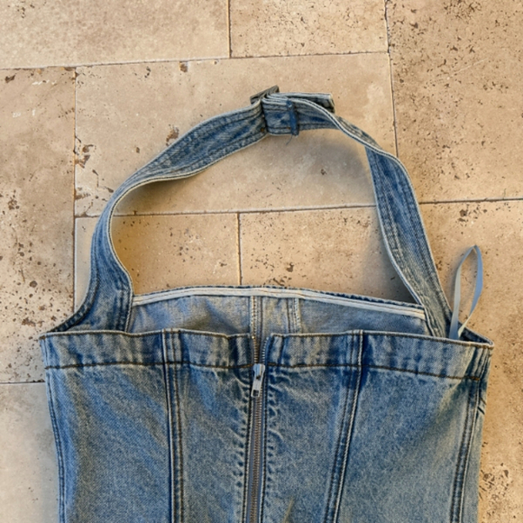 GRLFRND Tianna Halter Bustier in Riviera denim top - Picture 5 of 6